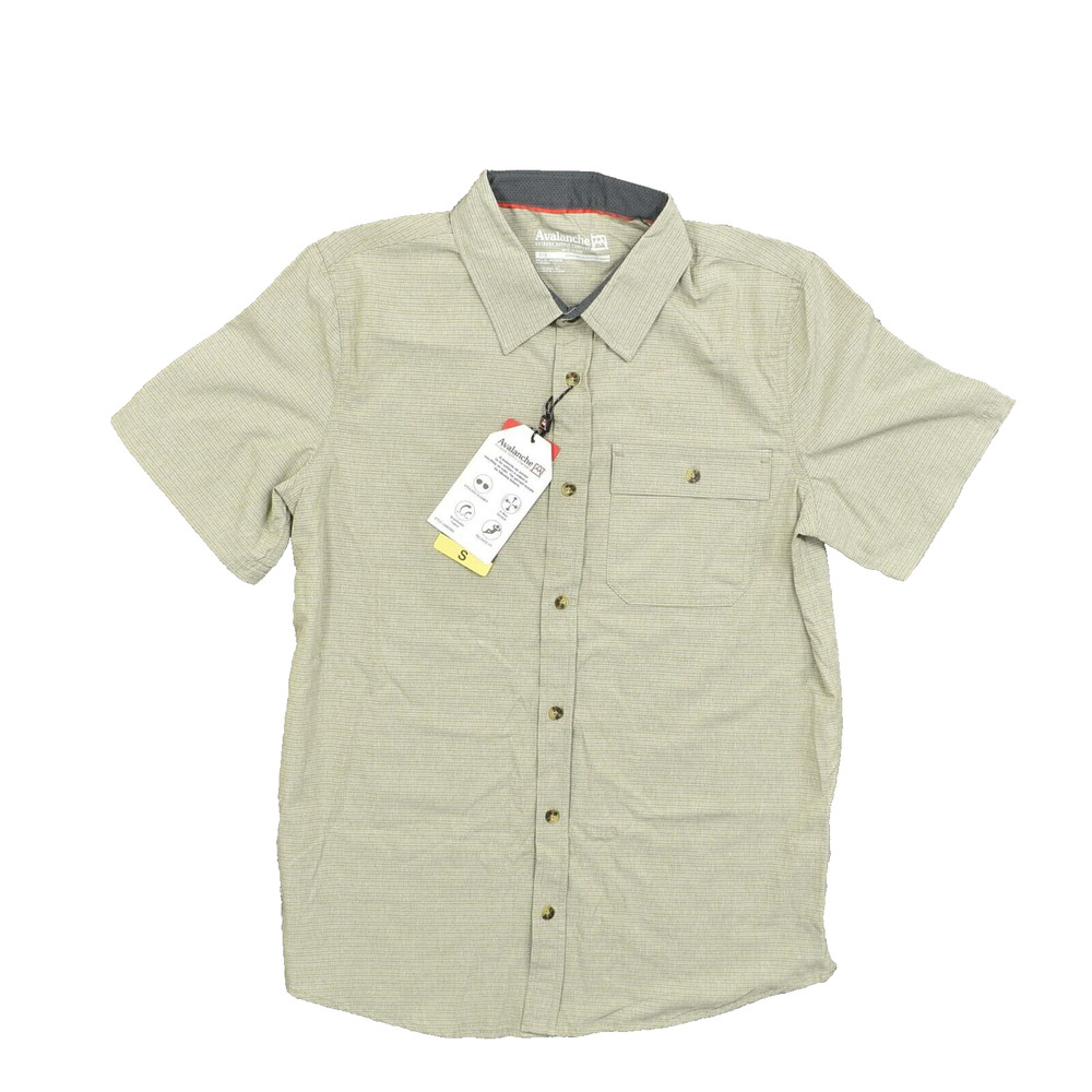 NEW Avalanche Men's S Button Shirt Short Sleeve Solid Brown Relaxed Stretch Soli